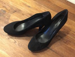 tolle Echtleder-Plateaupumps, schwarz