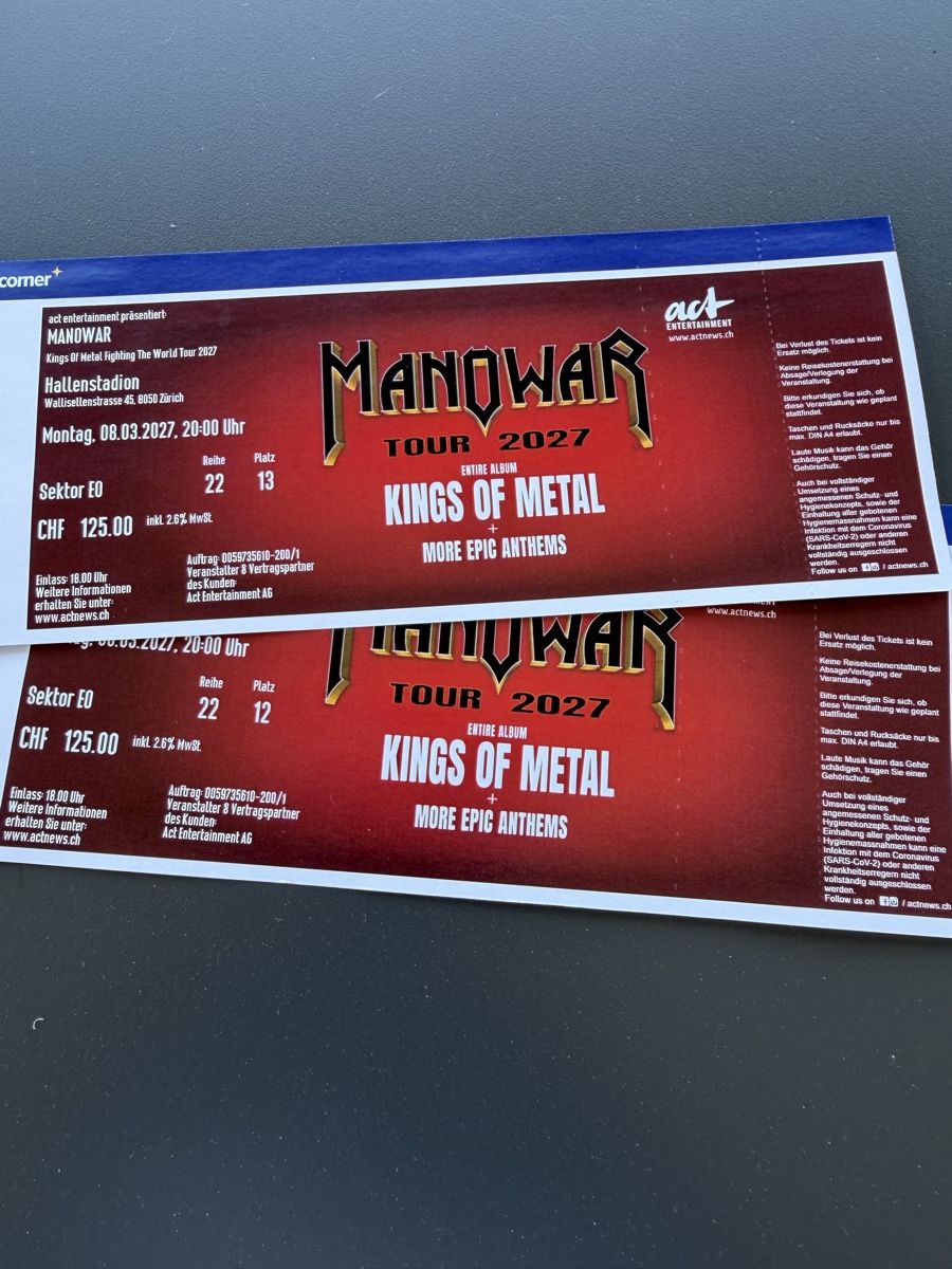 Banknoten: 2 billets concert Manowar – Neu und originalverpackt aus Ecuvillens von mcw_lx9j 1