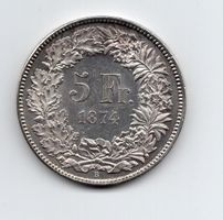 (702) Schweiz, 5 Franken 1874, Bern, Top stgl