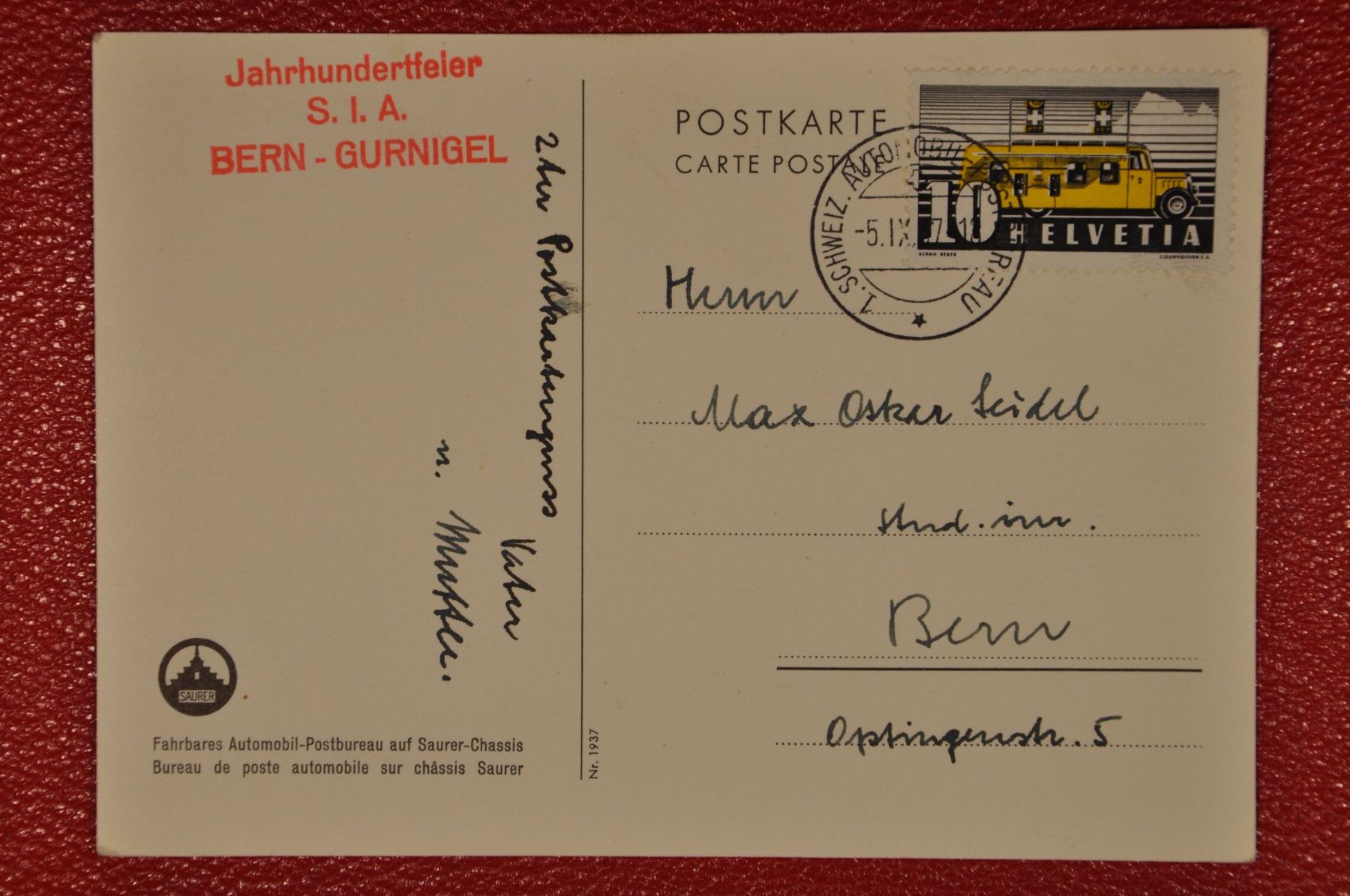 Alle Briefmarken: 1937 Sonderstempel Postkarte Sonderpostbureau – Gebraucht aus Wolfhalden von Zinauktion