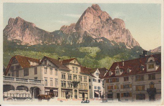 Cartoline postali: Schwyz mit Marktplatz, 1917 – Usato da Zuerich venduto da OceanLinerPostcards