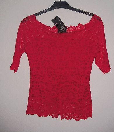 Spitzen-Stretchshirt, Gr. M, Blau o. Rot *S...Swarovski* NEU