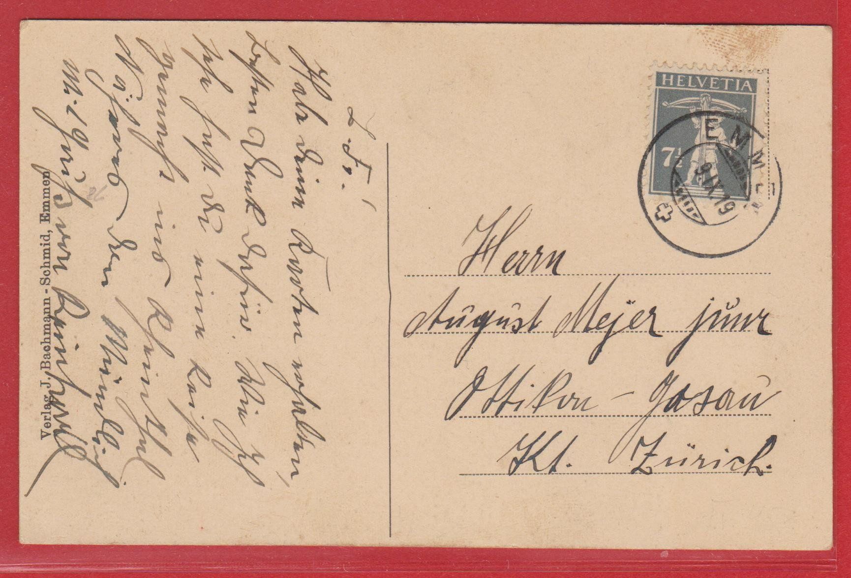 Ansichtskarten: Emmen LU  -  Oberdorf   :   alte Ansichtskarte  gest. 1919 – Gebraucht aus Vitznau von Ropaku 2