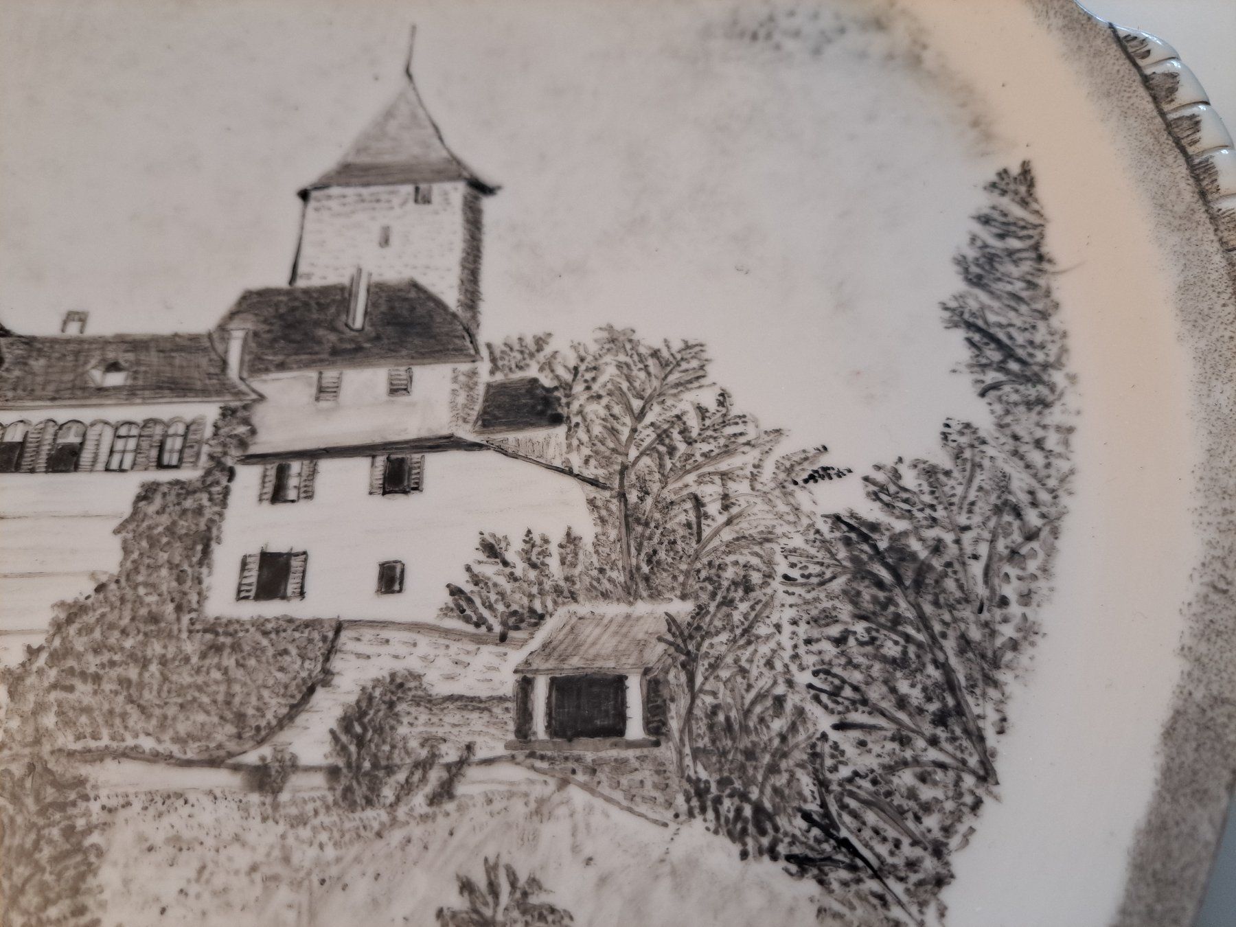 Servierplatten: Handbemalte Servierplatte Schloss Trachselwald,  1952! – Gebraucht aus Spiez von Pistach99 3