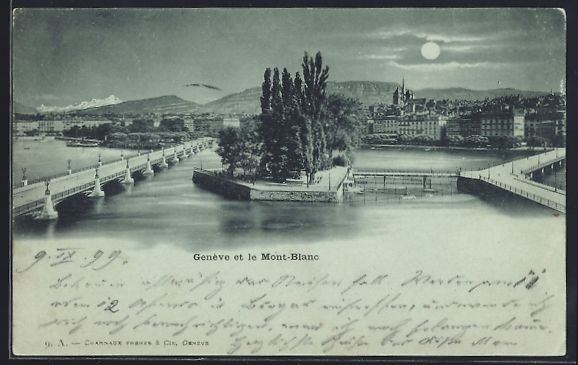Cartoline postali: Mondschein-AK Genève, Panorama et le Mo – Usato da Berlin venduto da bartko-reher