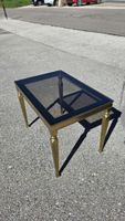 Table d'appoint vintage laiton & verre fumé, style Jansen 70