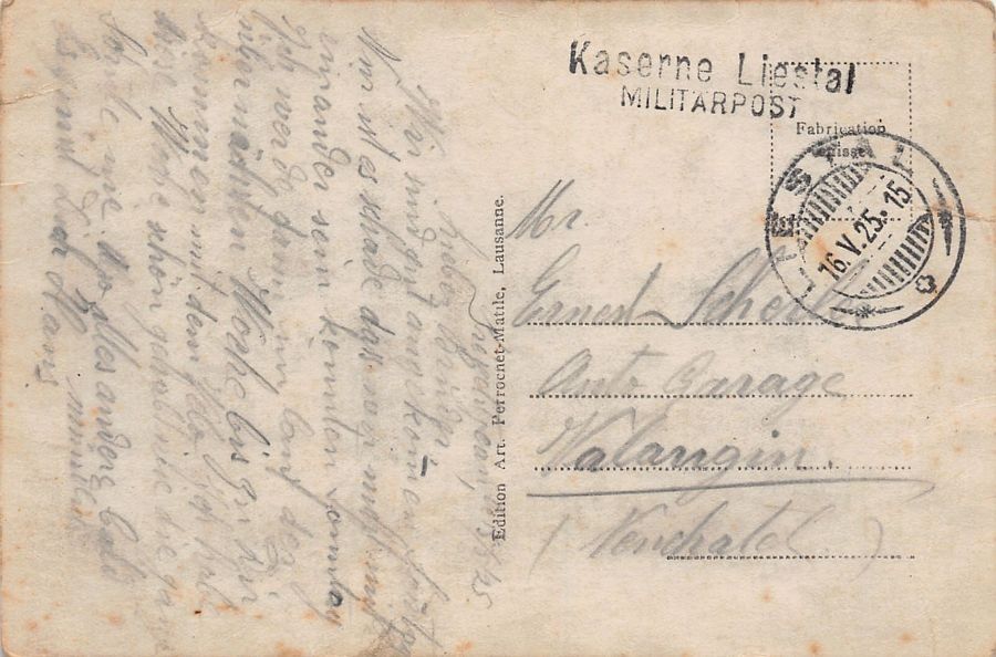 Cartoline postali: Montfaucon, poste militaire 1925 KASERNE LIESTAL – Usato da Frauenfeld venduto da POML 1