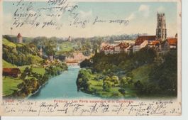 P 17 Fribourg - Les ponts suspendus et la Cathédrale, 1907