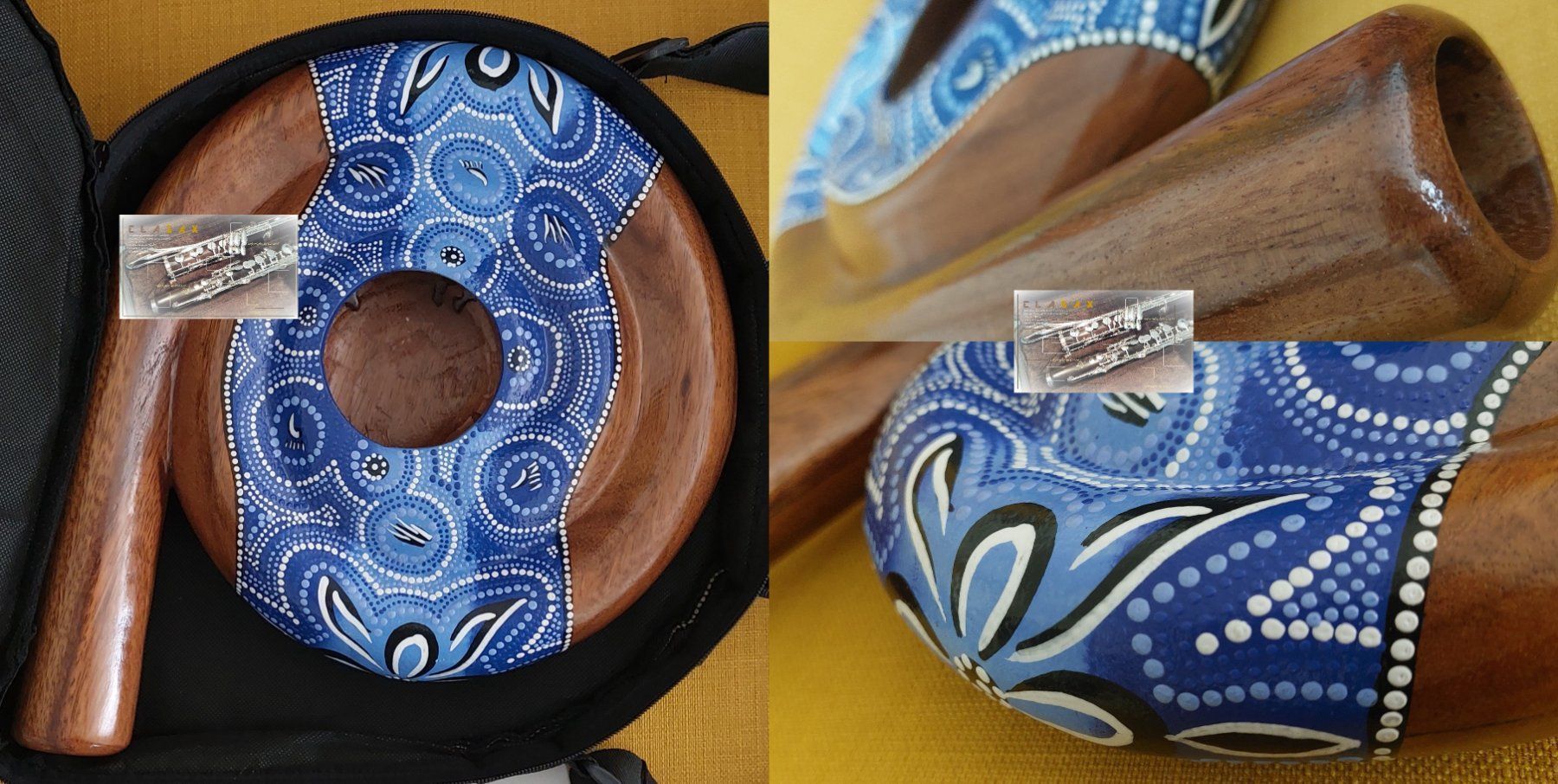 Musikinstrumente: Monky5 - Hole Didgeridoo Mahagoni/Aboriginalmuster + Tasche – Neu und originalverpackt aus Rotkreuz von CLASAX