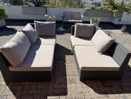 Lounge Sofa Rattanoptik dunkel mit Polster