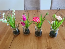 4 Deko Blumen im Glas, Hängedeko, Kunstblumen 
