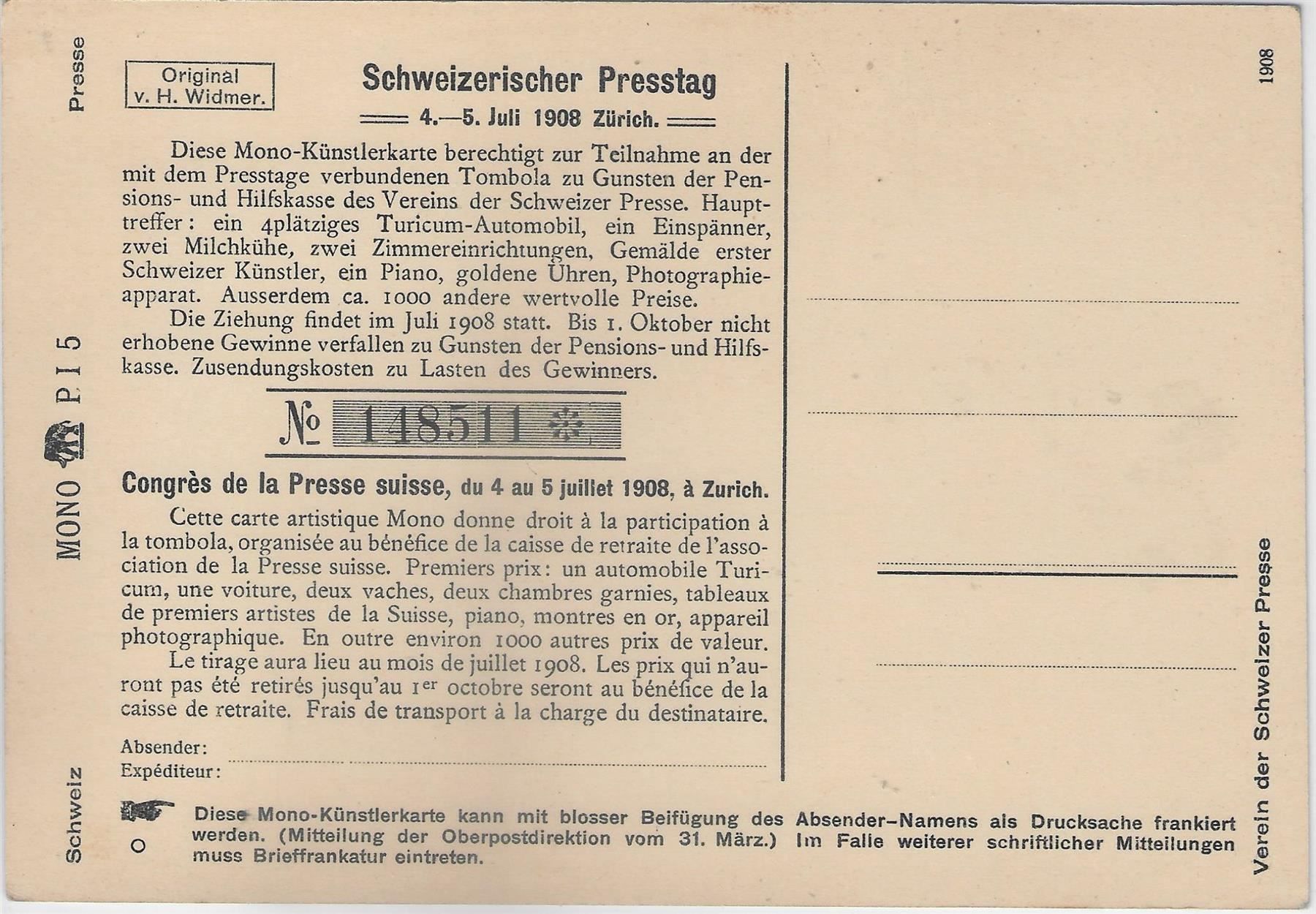 Cartoline postali: Carte Mono - Schweizerischer Presstag – Usato da Ettingen venduto da Kartenplanet 1
