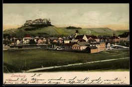 AK Lenzburg, Ortsansicht mit Schloss auf dem Hügel