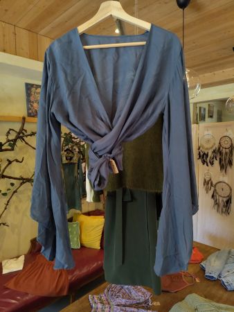 Wickelbluse Blau Baumwolle hippie S-M