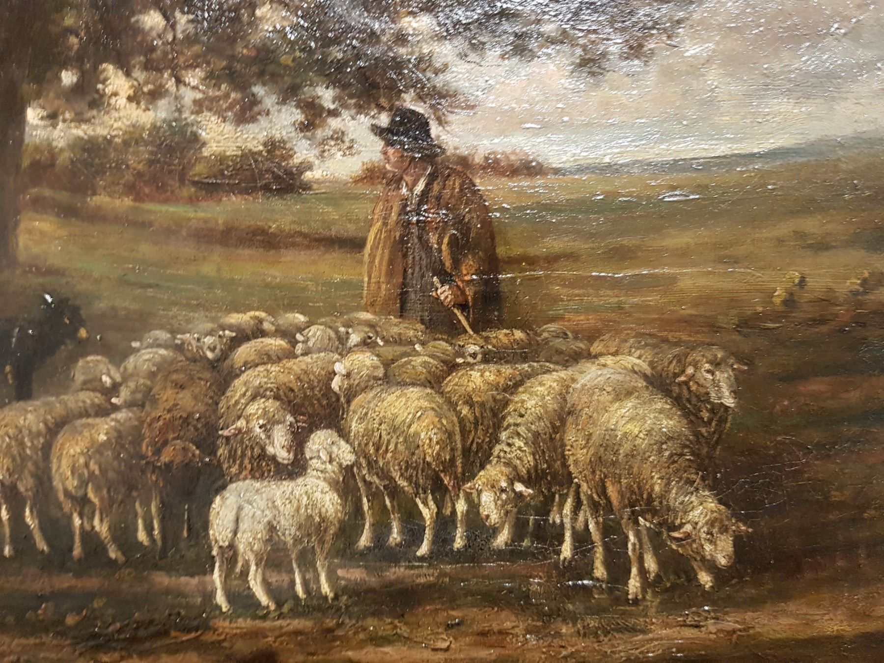 Dipinti: beau tableau 19ème berger et ses moutons – Usato da Lausanne venduto da leneko 1