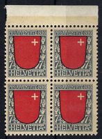1920 Pro Juventute Viererblock Katalog-Nr. J15, ** mit Abart