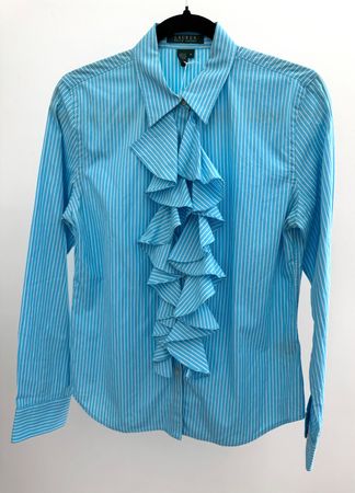 Ralph Lauren Rüschenhemd / Shirt – Blau/Weiss