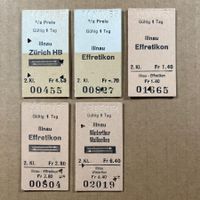 Ab ILLNAU, 5 alte entwertete Bahn Billette, 1983, 1984, SBB