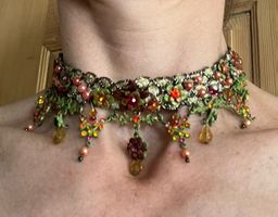 Vintage Chocker Halskette mit Blumen und Perlen