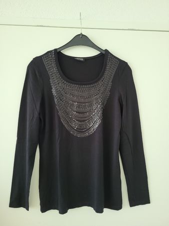 Taifun Langarmshirt Damen, schwarz mit Pailletten, Grösse 40