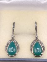 Vintage 925er Silber Ohrhänger Natur Jade und Markasiten Top