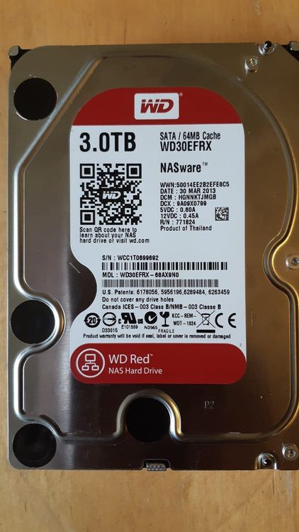 Disque Dur WD Rouge WD30EFRX 3TB - 5400 RPM, 64MB Cache, SATA III 3.5" - Occasion
