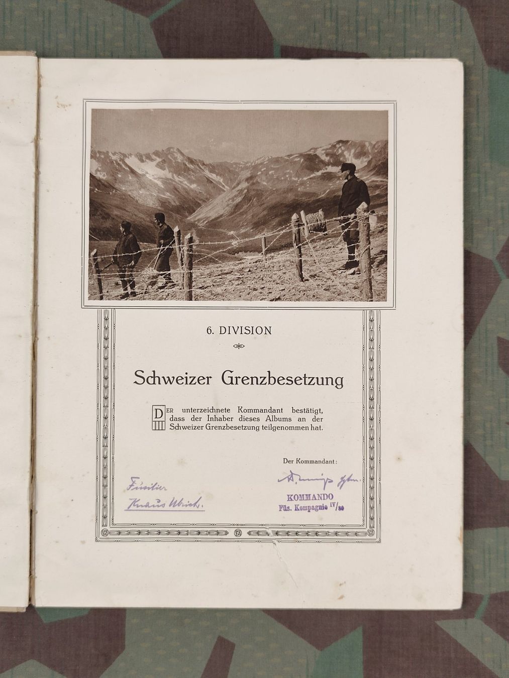 Schweizer Armee Uniformi: Album 6. Division 1915, mit Widmung – Usato da Bauma venduto da SwissMilitaria 2