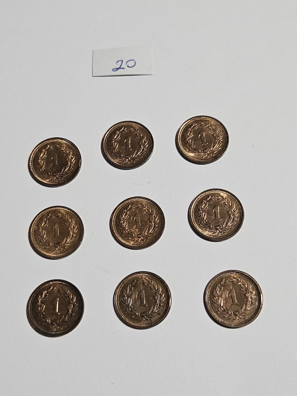 Tutti le monete: 1 Rappen 1937, 9 Stk. – Usato da Pfäffikon ZH venduto da Melibol 2