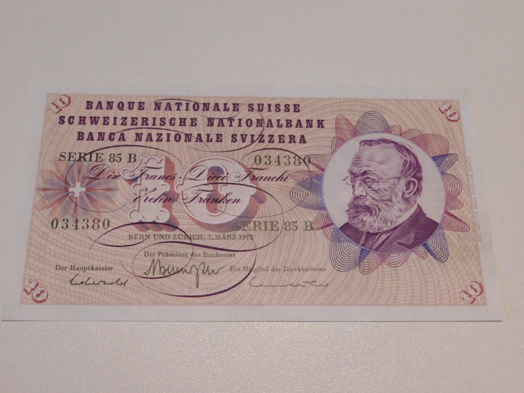 Banconote: 10 CHF Schweizer Banknote 5. Emission - 1973 - unzirkuliert – Nuovo (secondo la descrizione) da Solothurn venduto da Mi-cardo 1