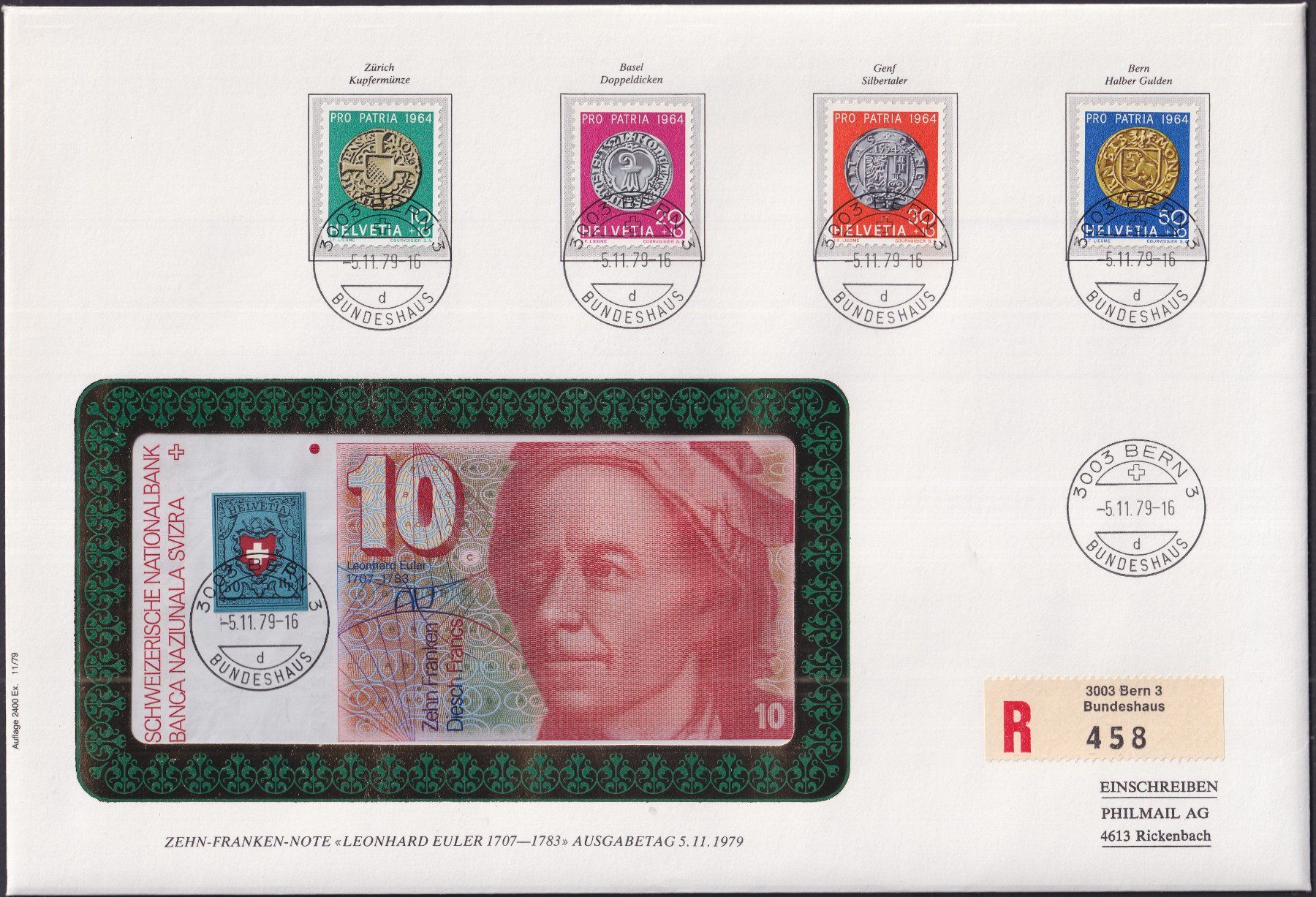 Banknoten: 1979, 10 Franken, Banknote "Leonhard Euler", bankfrisch ! – Gebraucht aus Sursee von Luzernerraute 2