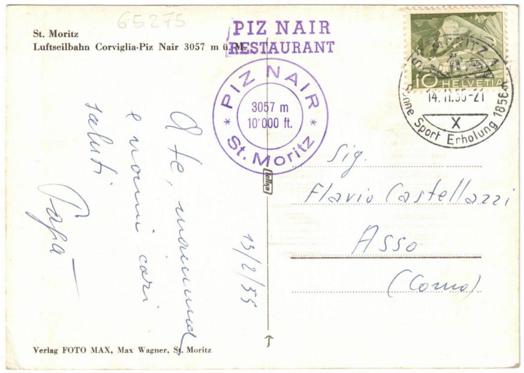 Cartoline postali: St. Moritz - Luftseilbahn Corviglia--Piz Nair – Usato da Binningen venduto da Mountainrider 1