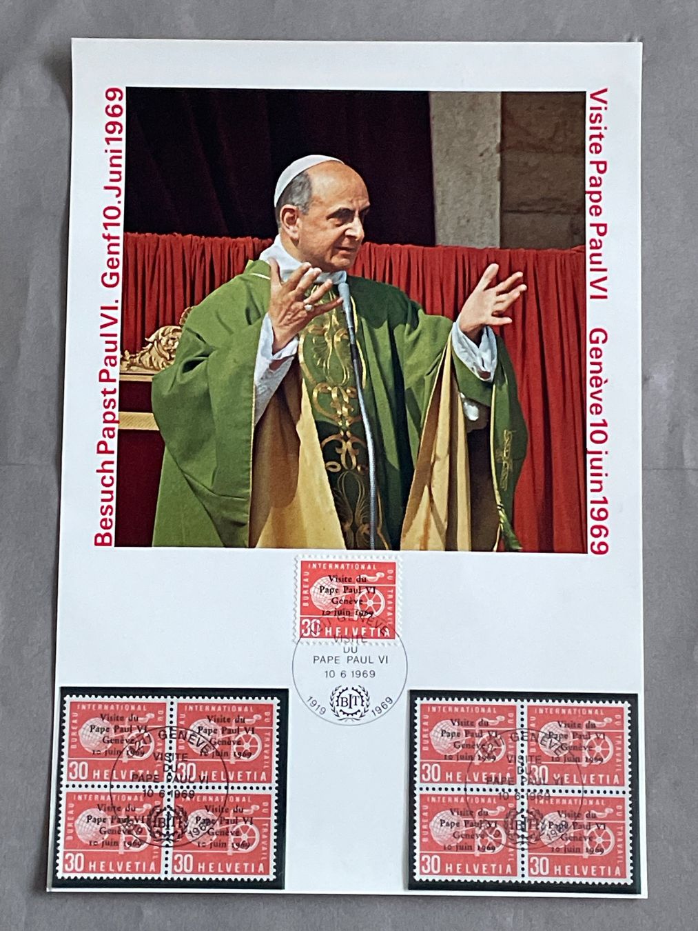 Tutti i francobolli: Suisse visite PAUL VI  1969. Carte maximum – Usato da Bôle venduto da Frouz