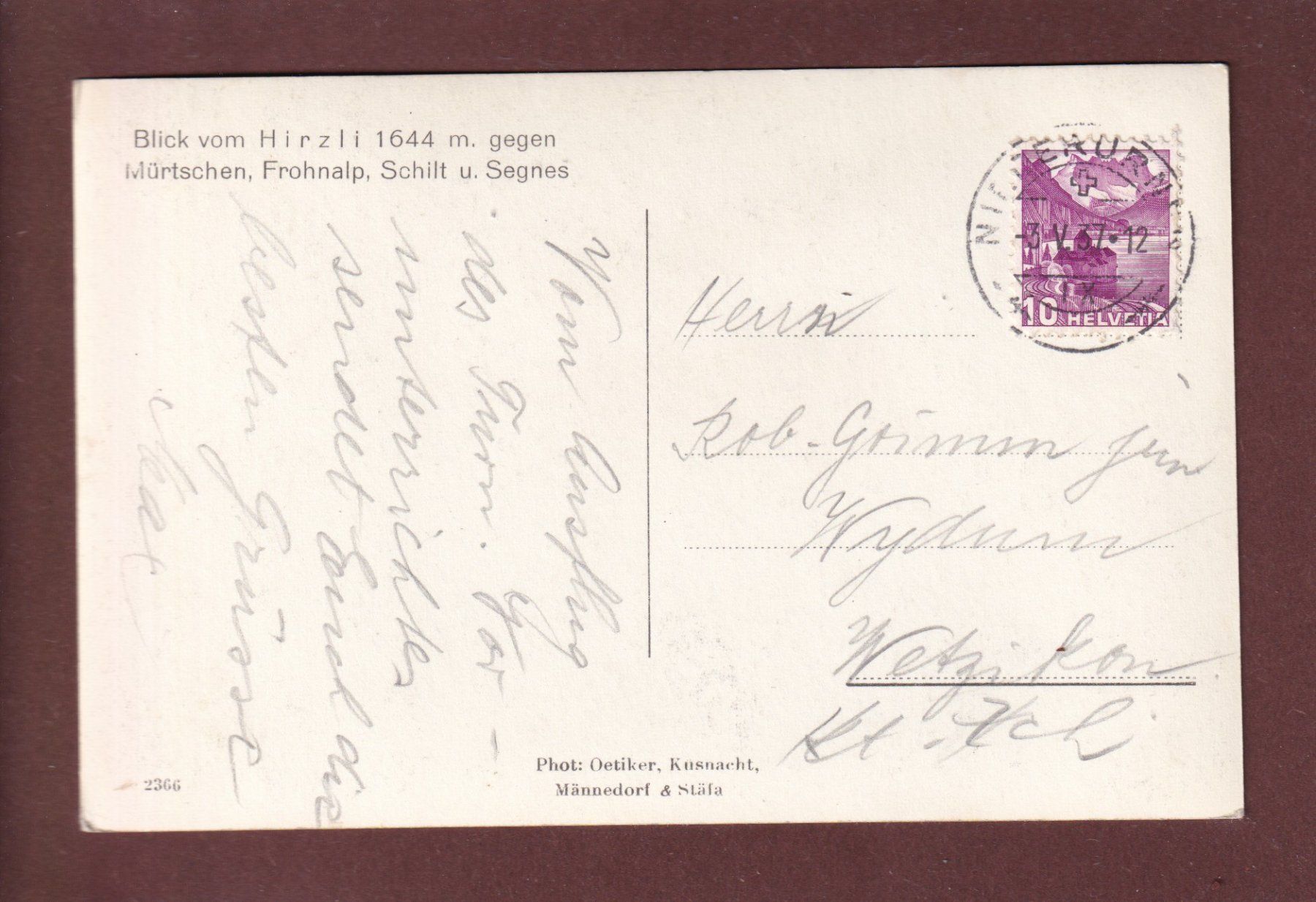 Cartoline postali: Blick vom HIRZLI - 1937 – Usato da Pully venduto da nicecards 1