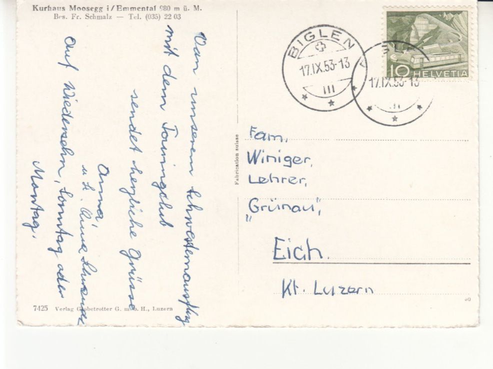 Cartoline postali: Moosegg 1953 – Usato da Bürglen TG venduto da StampGraf 1