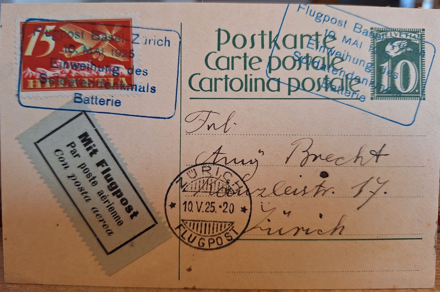 Tutti i francobolli: Flugpost Basel - Zürich Soldatendenkmal  – Usato da Balgach venduto da SIMEON27