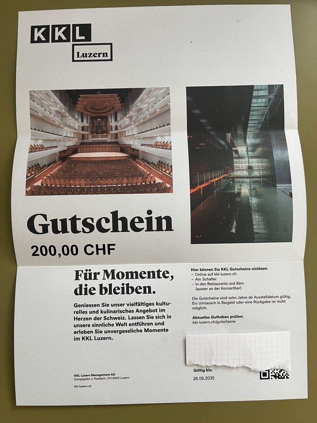 Buoni: KKL Luzern / Gutscheine – Nuovo e nell'imballaggio originale da Solothurn venduto da Cajual
