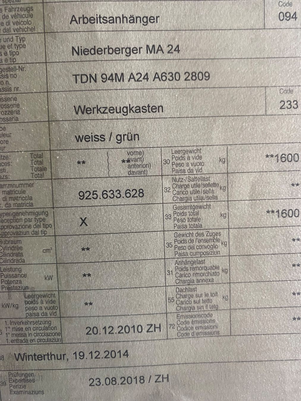 Niederberger Rimorchi: Werkzeuganhänger Niederberger – Usato da Menzingen venduto da Edelmuni7 7