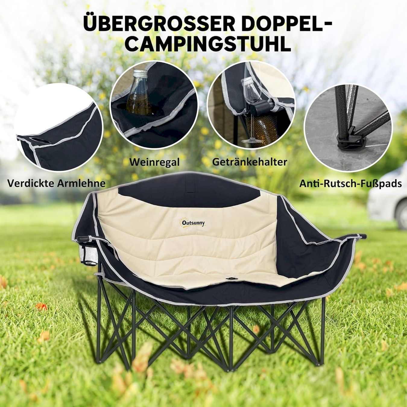 Mobili da campeggio: Outsunny Campingstuhl 2 Sitzer Khaki – Nuovo e nell'imballaggio originale da Bottighofen venduto da zaap 6