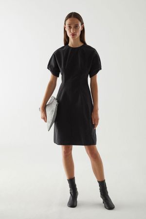 Cos Sculpted Cotton Puff Sleeve Dress