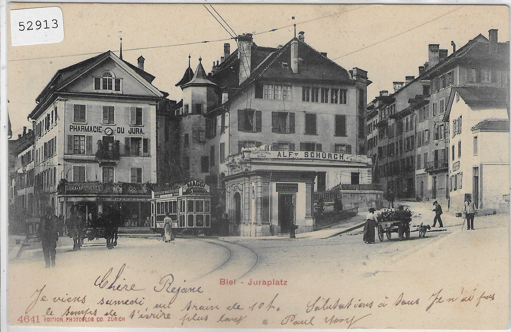 Cartoline postali: Biel -  Bienne - Juraplatz - Tram - animee – Usato da Ettingen venduto da Kartenplanet