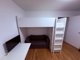 Hochbett mit Schreibtisch und Schrank weiss/blau guter Zusta
