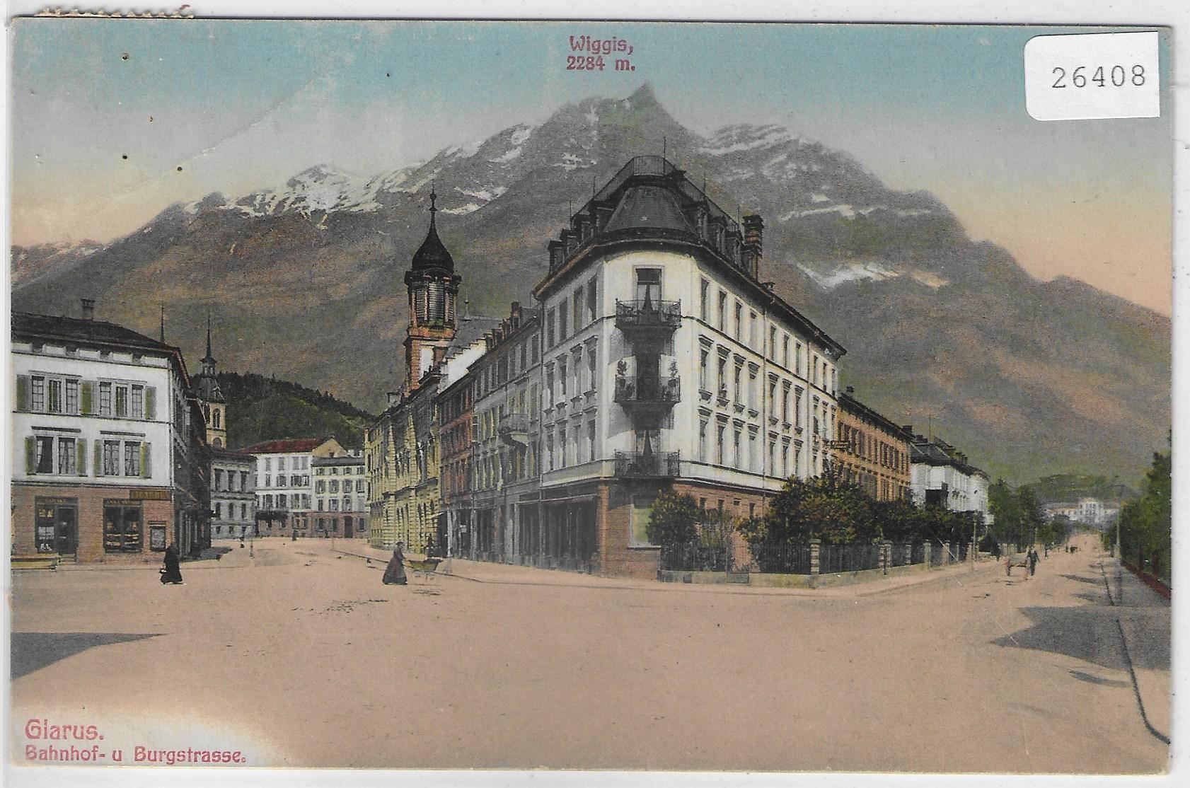 Cartoline postali: Glarus - Bahnhof- u. Burgstrasse - Litho – Usato da Ettingen venduto da Kartenplanet