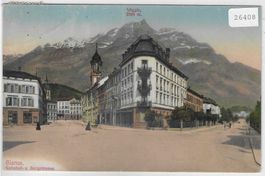 Glarus - Bahnhof- u. Burgstrasse - Litho