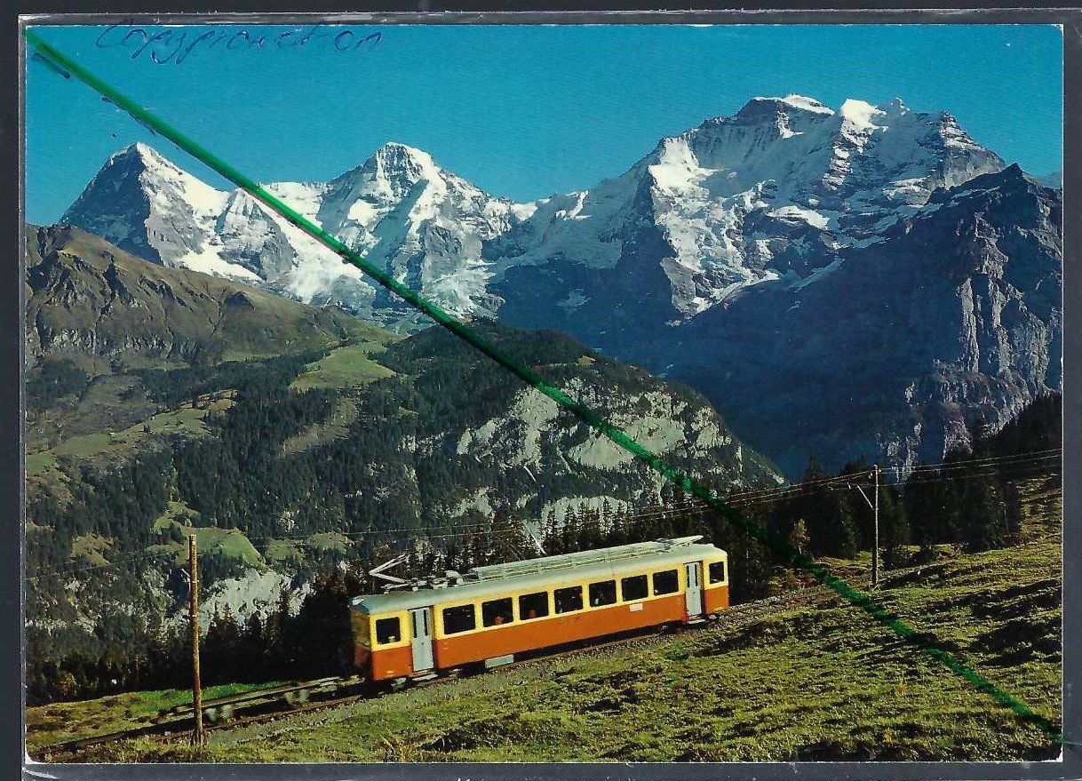 Ansichtskarten: Bahn Lauterbrunnen - Mürren. Eiger, Mönch, Jungfrau. – Gebraucht aus Horw von