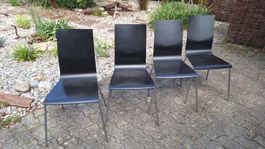 4er Set Stühle, Holz-Metall, schwarz, zeitloses 90er Design!