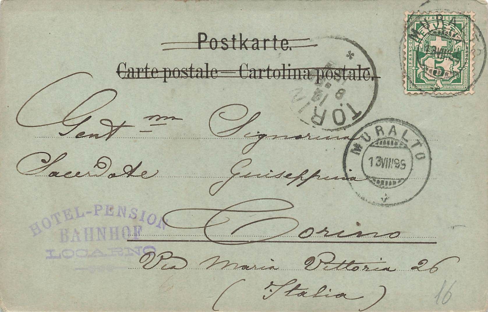 Ansichtskarten: Locarno Hotel pension Bahnhof – Gebraucht aus Biasca von Blenio71 1