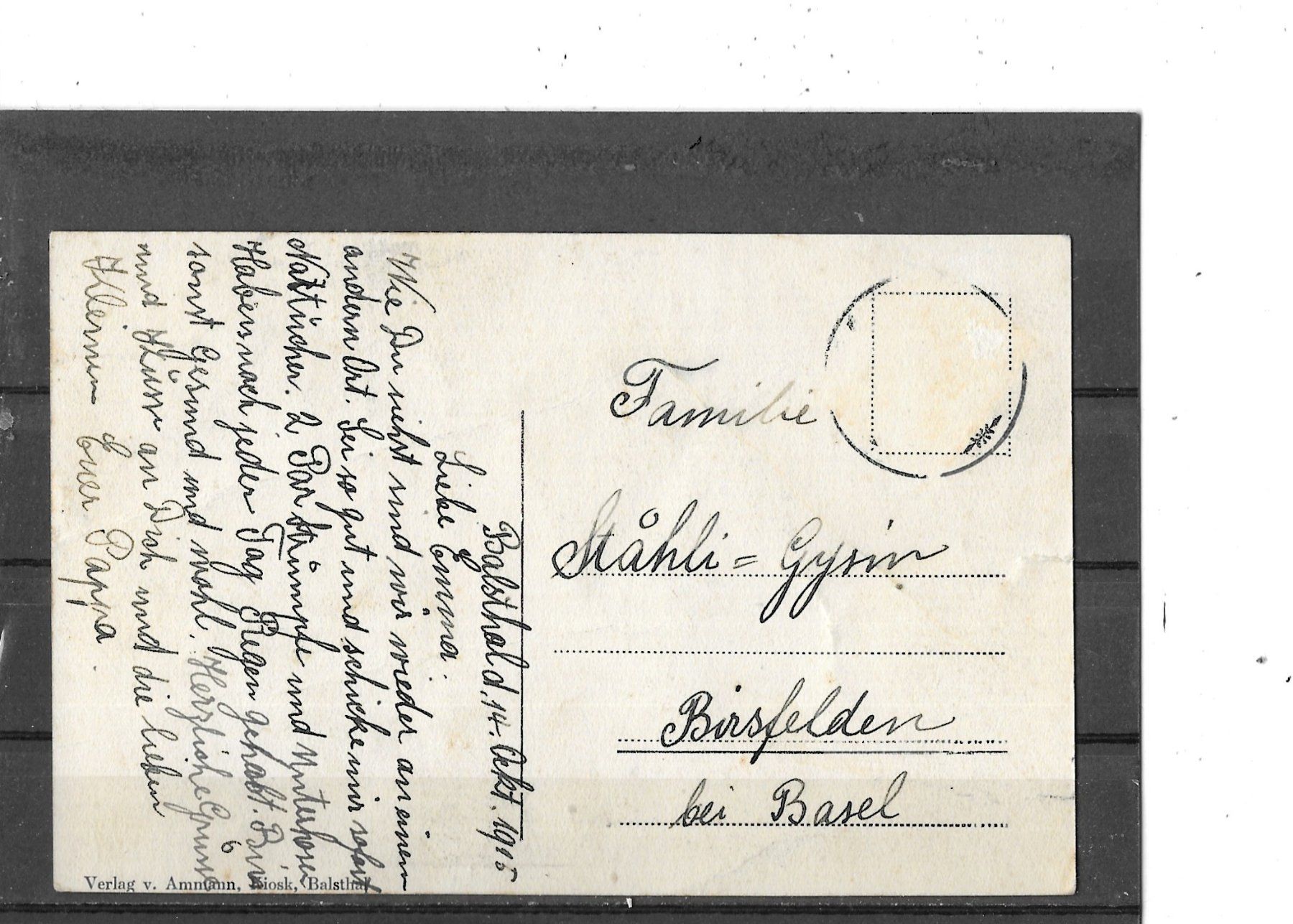 Cartoline postali: SO Balsthal 1915 – Usato da Schocherswil venduto da Wilare 1