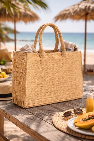 Große handgemachte Raffia-Häkeltasche – Natur – Made in Mada