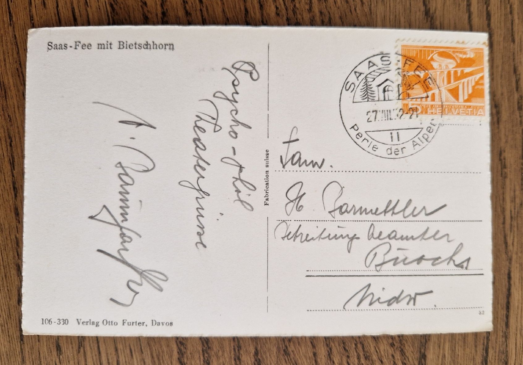Cartoline postali: Saas-Fee 1952 – Usato da Ebikon venduto da Donar50 2
