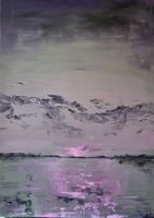 Lumière violette sur le lac Tableau d'art 50×70 fait à la ma